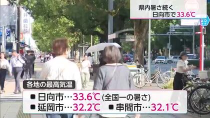 「異常なぐらい暑い」日向市で33.6度、延岡市や串間市など県内10地点で真夏日の暑さに