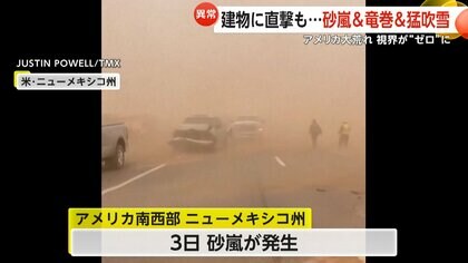 【異常】砂嵐・竜巻・猛吹雪…アメリカ各地の天候が大荒れ　風で飛ばされた屋根が建物に直撃　砂嵐で視界“ゼロ”に…猛吹雪で立ち往生も