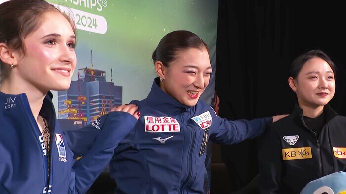 順位が決まった瞬間、グリーンルームも盛り上がった(2024年世界選手権)