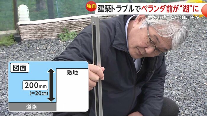図面では基礎部分が道路より200mm高いはずが…