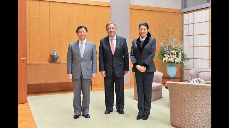 2013年、面会される皇太子ご夫妻（当時）とグテーレス国連難民高等弁務官（当時）（提供：宮内庁）