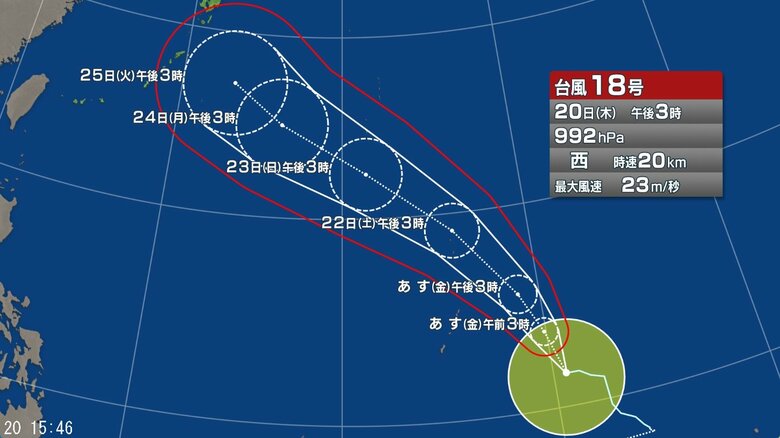 台風18号の進路予想図