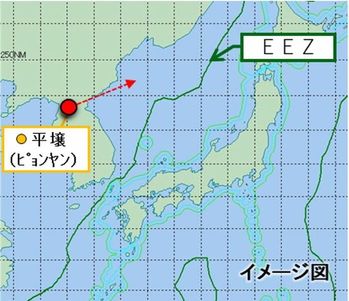 防衛省発表:北朝鮮版「極超音速ミサイル」の飛行ルート。(1月14日)