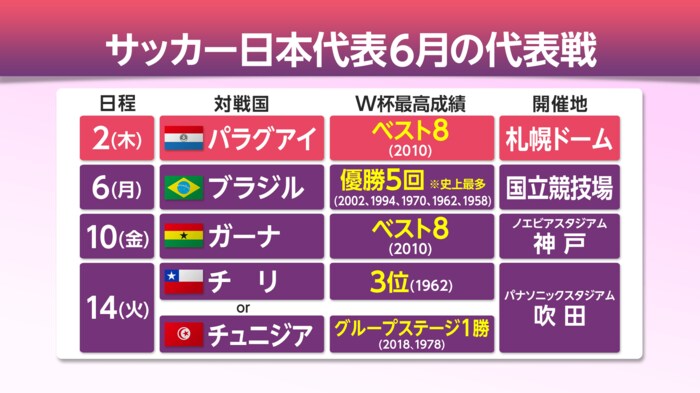 サッカー日本代表 6月の代表戦