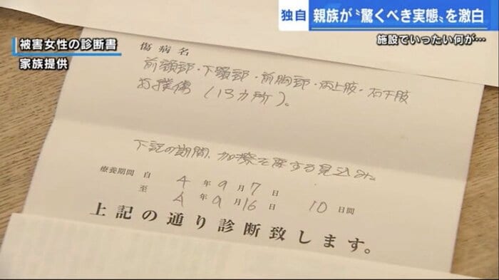 【家族提供】被害を受けた女性の診断書
