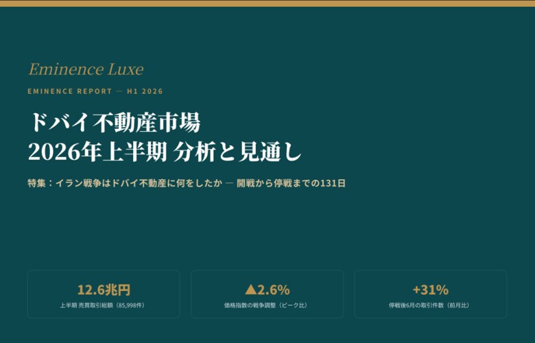 イラン戦争131日、ドバイ不動産の価格の傷は2.6%だった ― 2026年上半期の市場を全8章・53ページで検証した「エミネンス・レポート」を無料公開