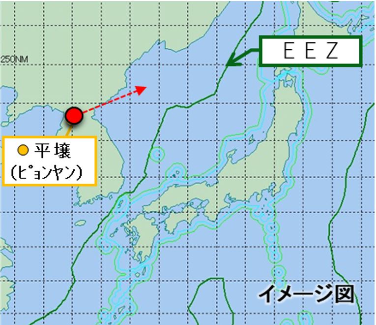 防衛省発表：北朝鮮版「極超音速ミサイル」の飛行ルート。(1月14日)