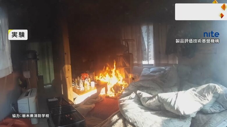 部屋の中で火が燃えている