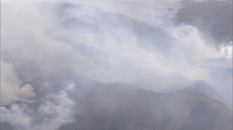 山一面に立ち上る灰色の大きな煙（2月27日午前）