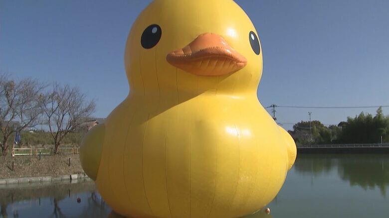 国東市のため池に設置された「ラバーダック」