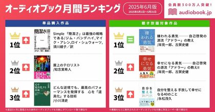 【オーディオブック6月人気ランキング】『嫌われる勇気』が2ヶ月連続1位を獲得! 発売から10年以上、世界で愛され続ける日本発の自己啓発本