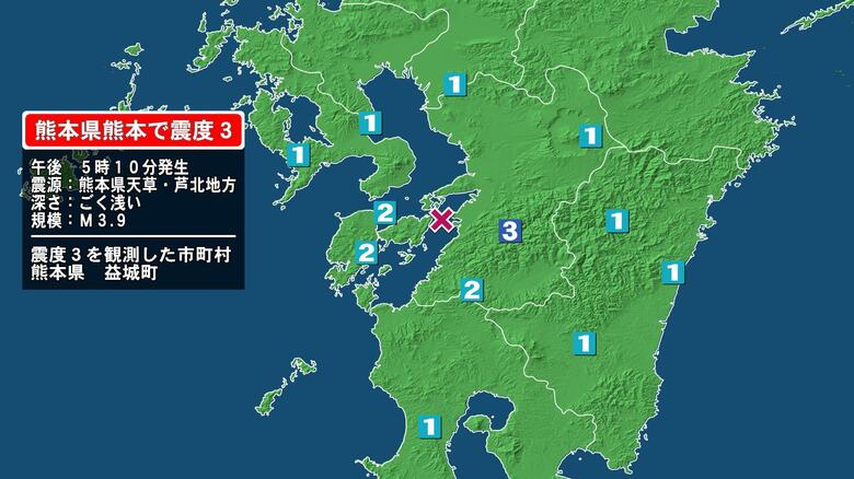 熊本県で最大震度3の地震　熊本県・益城町｜FNNプライムオンライン
