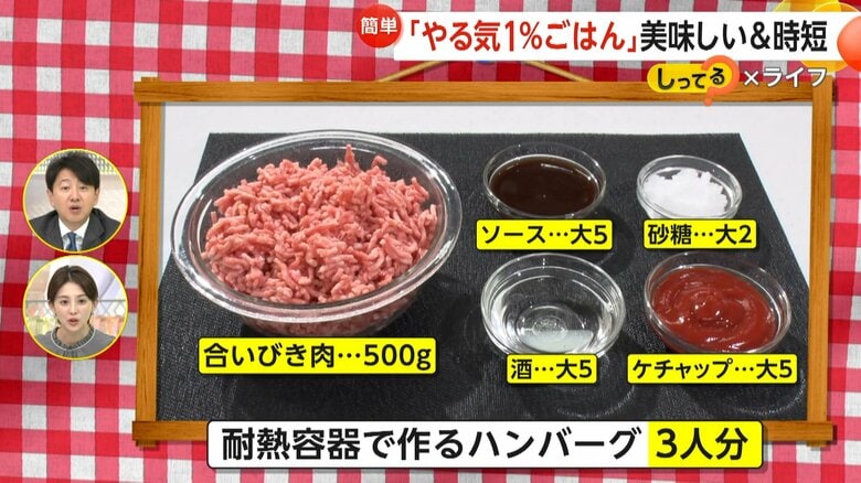 耐熱容器で作るハンバーグの材料