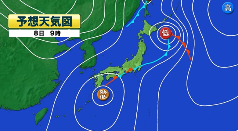 予想天気図　8日午前9時