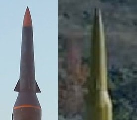 北朝鮮版「極超音速ミサイル」先端部(極超音速滑空体)
左：2022年1月発射。右：2024年1月発射。