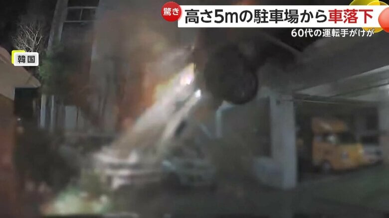 駐車場で車が壁を突き破って地面へ落下する事故の瞬間（韓国）（3）
