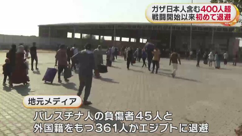 ガザからエジプト側へ退避する人たち（ラファ検問所　1日）