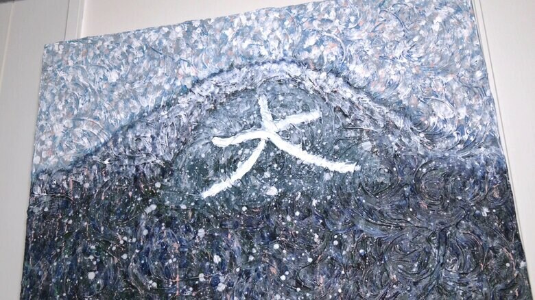 冬の鳳凰山の大文字（大館市）を描いた作品