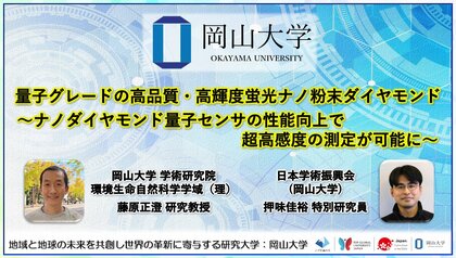 【岡山大学】量子グレードの高品質・高輝度蛍光ナノ粉末ダイヤモンド~ナノダイヤモンド量子センサの性能向上で超高感度の測定が可能に~