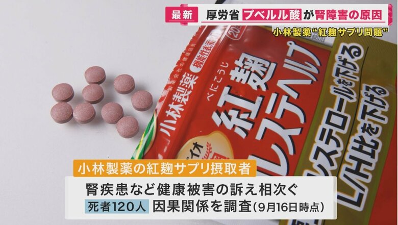 小林製薬の紅麹サプリ問題　『腎障害』の原因を「プベルル酸」と特定　死亡した120人について摂取との因果関係調査｜FNNプライムオンライン