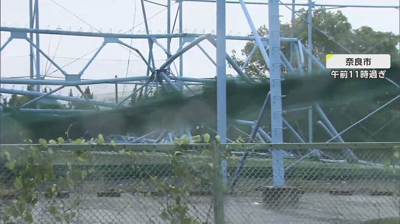 練習場側に倒れた柱