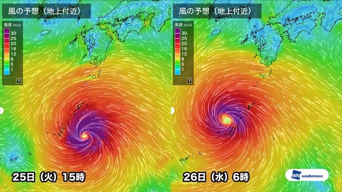 台風１８号の風の予想