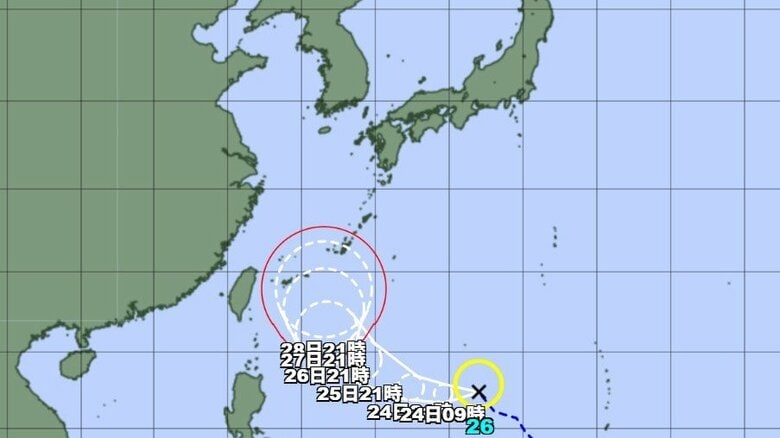 【台風情報】台風26号が発生　今後の進路予想は　27日午後9時には沖縄の南に達する予想｜FNNプライムオンライン