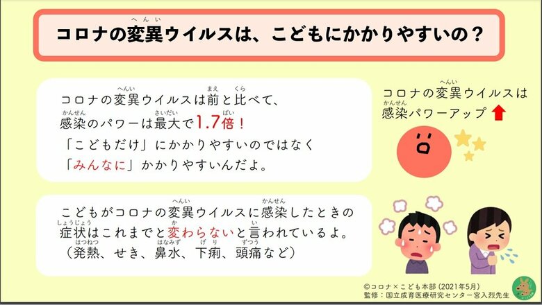 コロナの変異ウイルスは、こどもにかかりやすいの？（画像提供：国立成育医療研究センター）