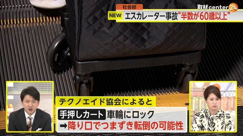 エスカレーター事故の要因になり得る手押しカート