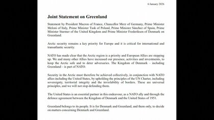 グリーンランドめぐりヨーロッパ7カ国が共同声明　アメリカにけん制、NATO連携も強調