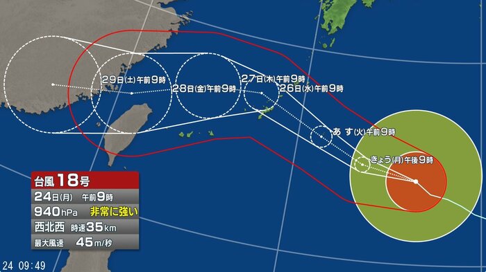 台風18号の進路予想図