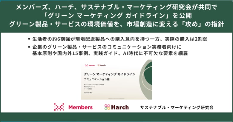メンバーズ、サステナブル・マーケティング研究会と共同で「グリーン マーケティング ガイドライン」を公開。グリーン製品・サービスの環境価値を、市場創造に変える「攻め」の指針を明示