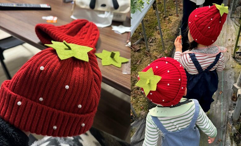 エディさんが作ったイチゴのニット帽（提供：エディさん）
