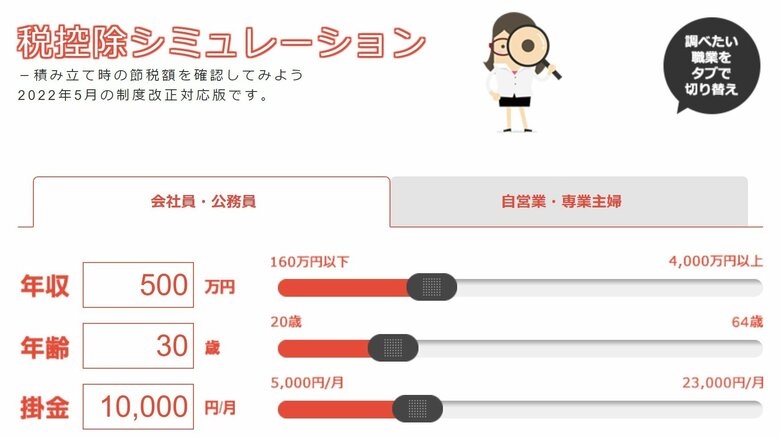iDeCoナビでは税控除の試算もできる（出典：iDeCoナビ）