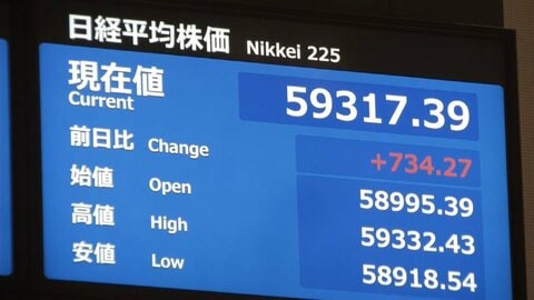 【速報】日経平均株価が史上初めて5万9000円台に　エヌビディアの“過去最高”決算受け