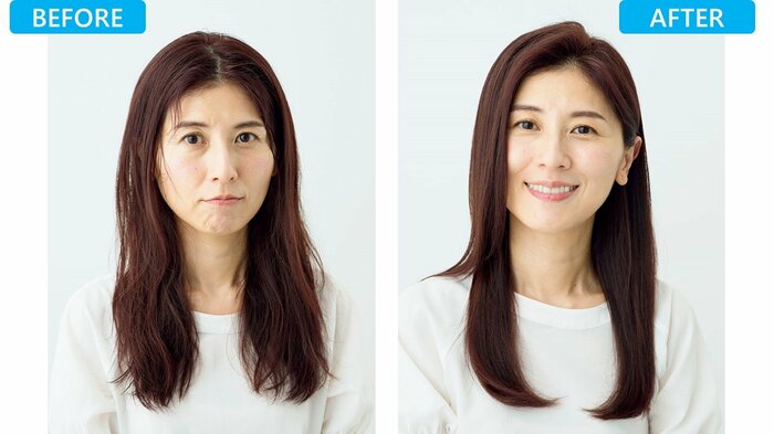 スタイリングを実践した下田いずみさん(45)。まとまりのいい髪に!