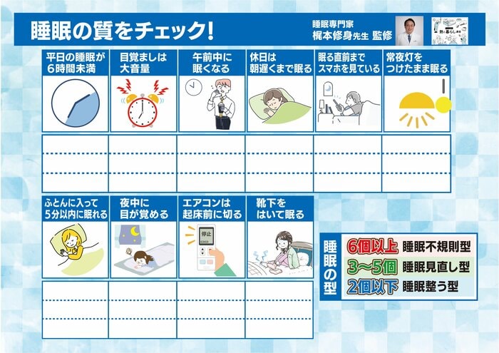 睡眠専門家・梶本修身氏監修 睡眠の質チェックシート