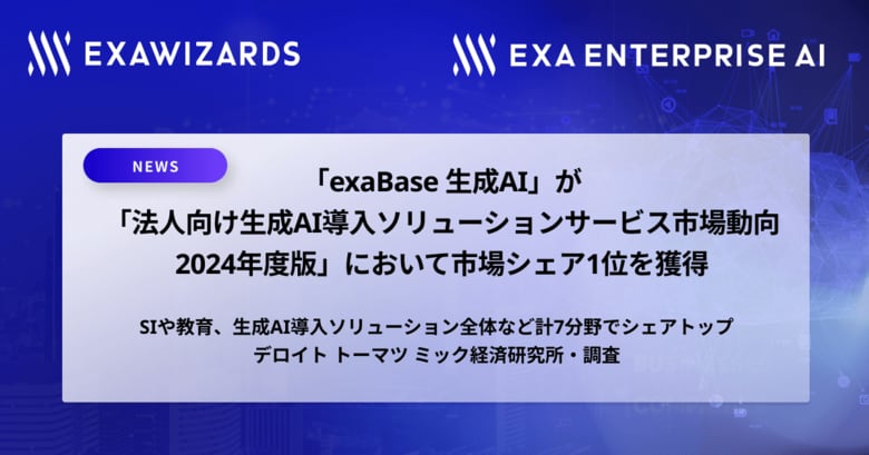 「exaBase 生成AI」が「法人向け生成AI導入ソリューションサービス市場動向 2024年度版」において市場シェア1位を獲得