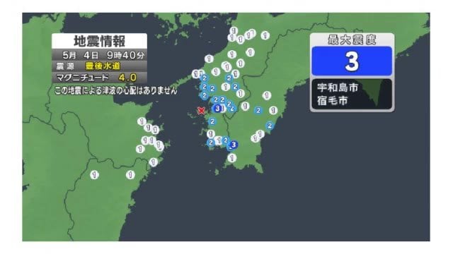 宇和島で震度３
