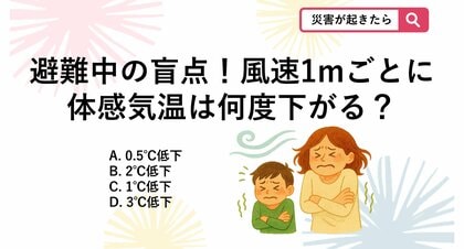 【防災クイズ】知っておくべき避難の盲点…風速1mで体感気温はどこまで下がる？