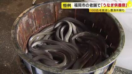 福岡市の老舗「吉塚うなぎ屋」で供養祭　ウナギに感謝を込めて　約100匹放流し来年の豊漁を祈願