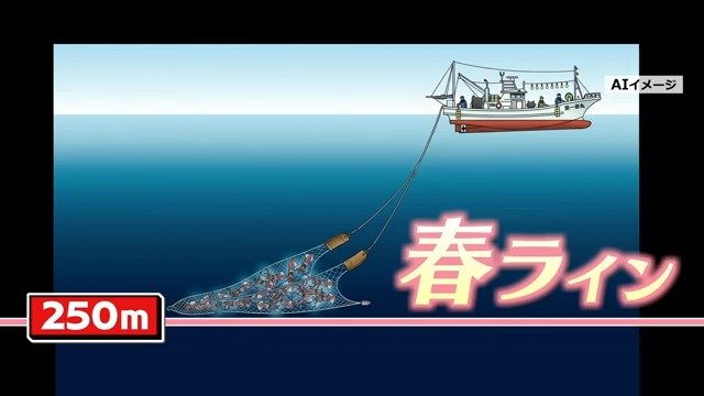 去年までは水深250メートルの“春ライン”までしか網を入れなかった