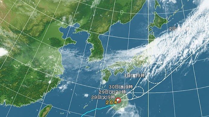 台風26号の進路予想図（日本気象協会tenki.jpより）