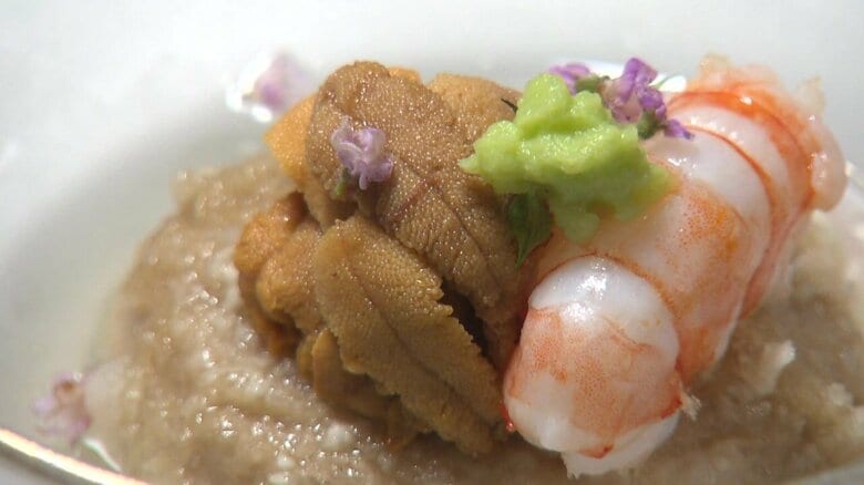 天然の「赤ウニ」を使った料理