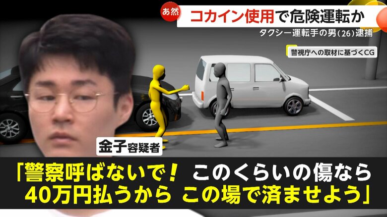 【あ然】「警察呼ばないで！40万円払う」コカイン使用し危険運転か…タクシー運転手の男(26)逮捕　自分の車を蹴るなど異常行動も　東京・江戸川区｜FNNプライムオンライン