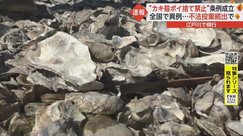カキの身をむき殻はポイ捨て　多くは中国人「日本語わかんない」注意振り切り川に投棄　子供がケガも…禁止条例成立｜FNNプライムオンライン