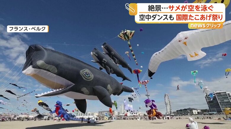 生き物や人気キャラが大空遊泳　「国際たこあげ祭り」に世界から愛好家集結　81人が“空中ダンス”競う大会も　フランス｜FNNプライムオンライン