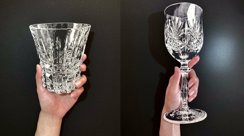 左：作品名 ウイスキーグラス　右：作品名：ワイングラス