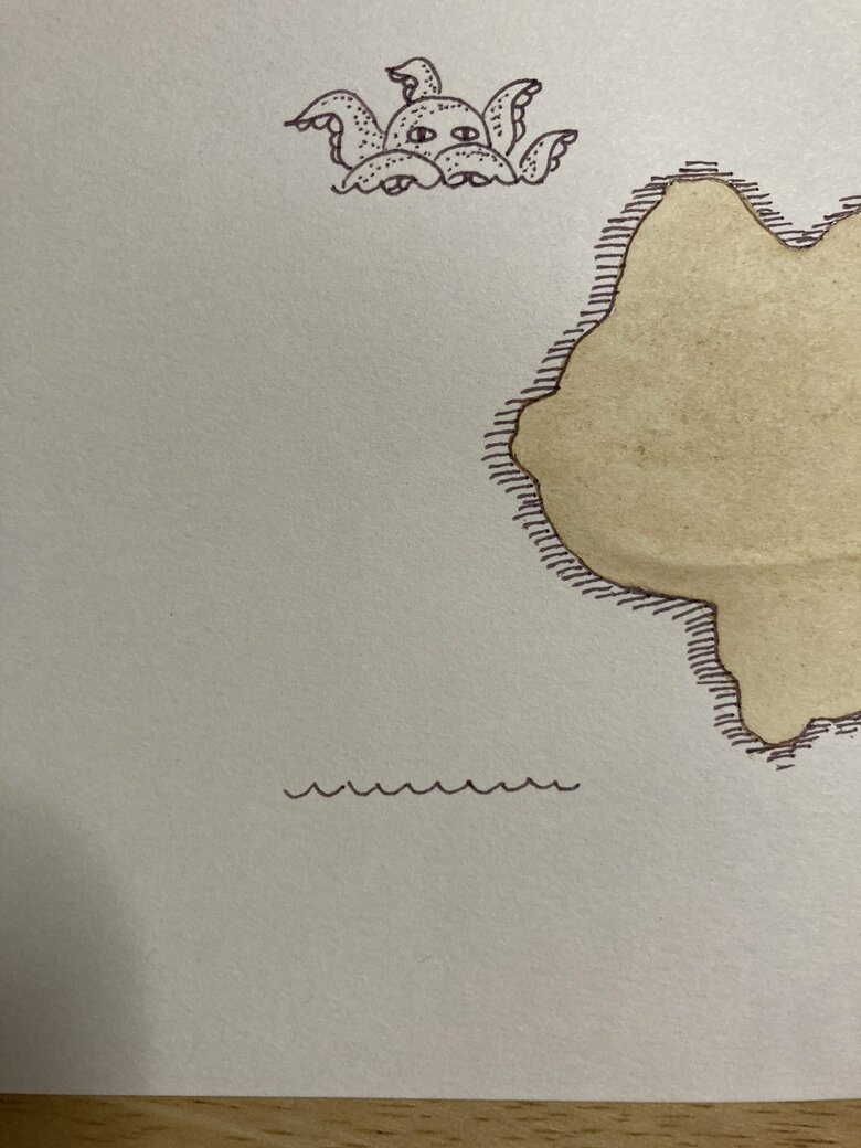 次は船を浮かべたいところに波線を描きます