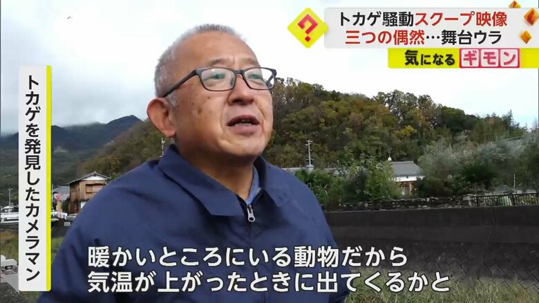トカゲを発見した時の様子を語るカメラマン・高橋文和さん